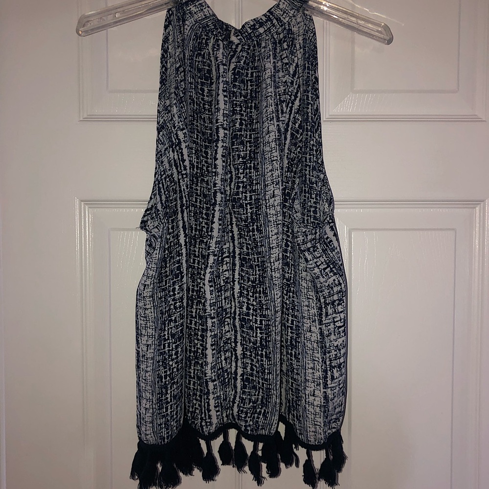 PAPER CRANE Patterned High-Neck Top w/ Tassles